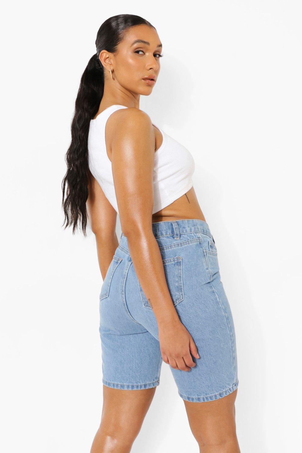 V Front Boyfriend Denim Shorts